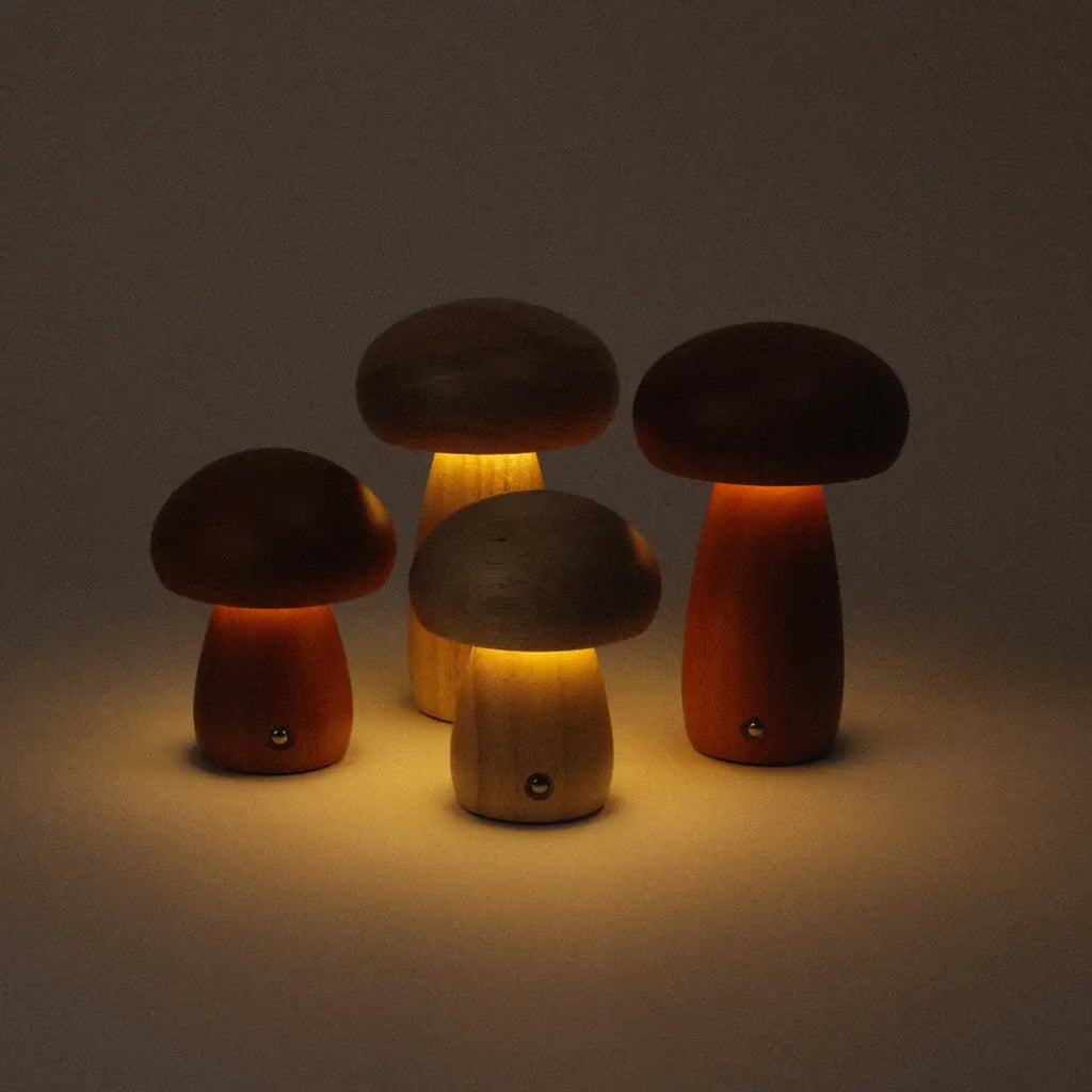 Wooden Mushroom Lamps Family Bundle