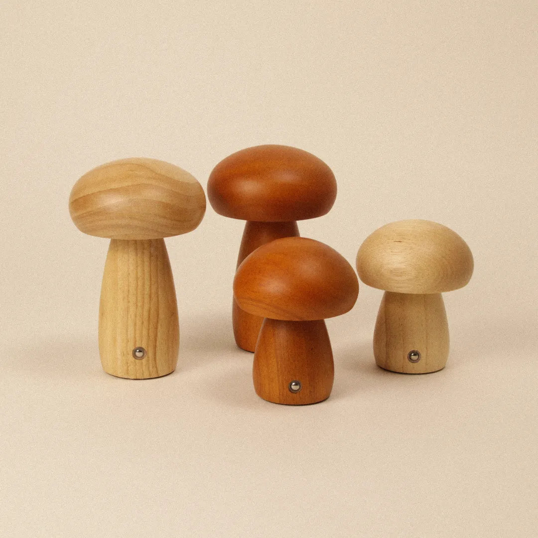 Wooden Mushroom Lamps Family Bundle