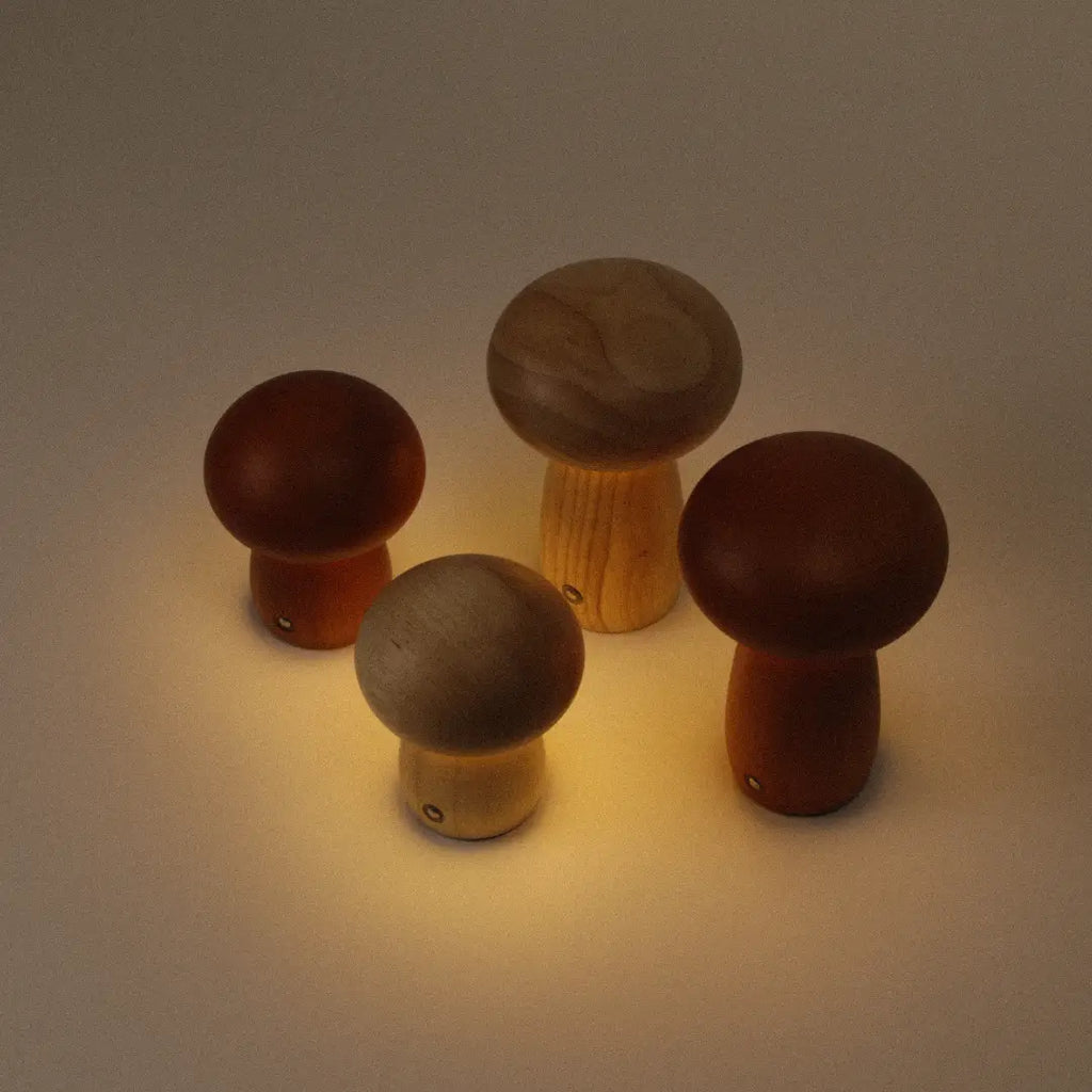 Wooden Mushroom Lamps Family Bundle