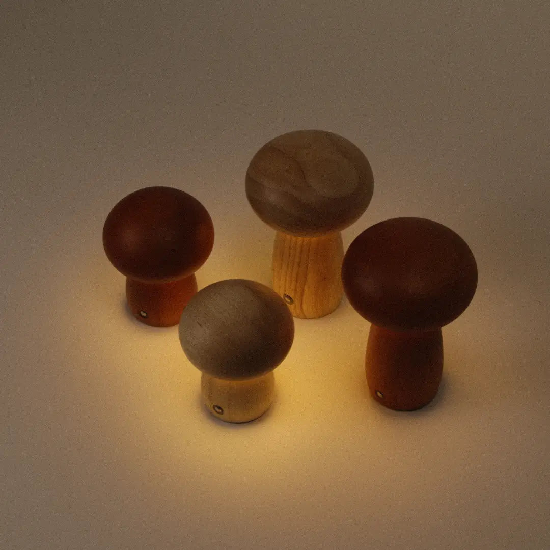 Wooden Mushroom Lamps Family Bundle